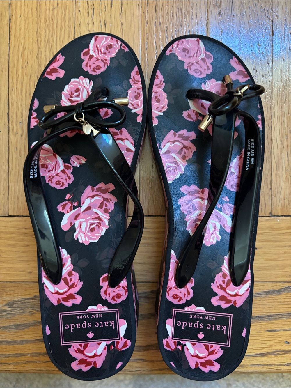 kate spade Black Pink Floral Jelly Bow Sandals new 8